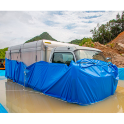 48時間水没実験で「無浸水」の車両浸水防止カバー