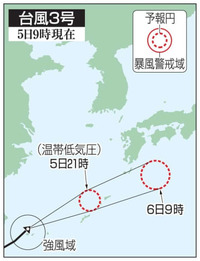 沖縄・奄美で大雨の恐れ　台風3号影響、前線活発化